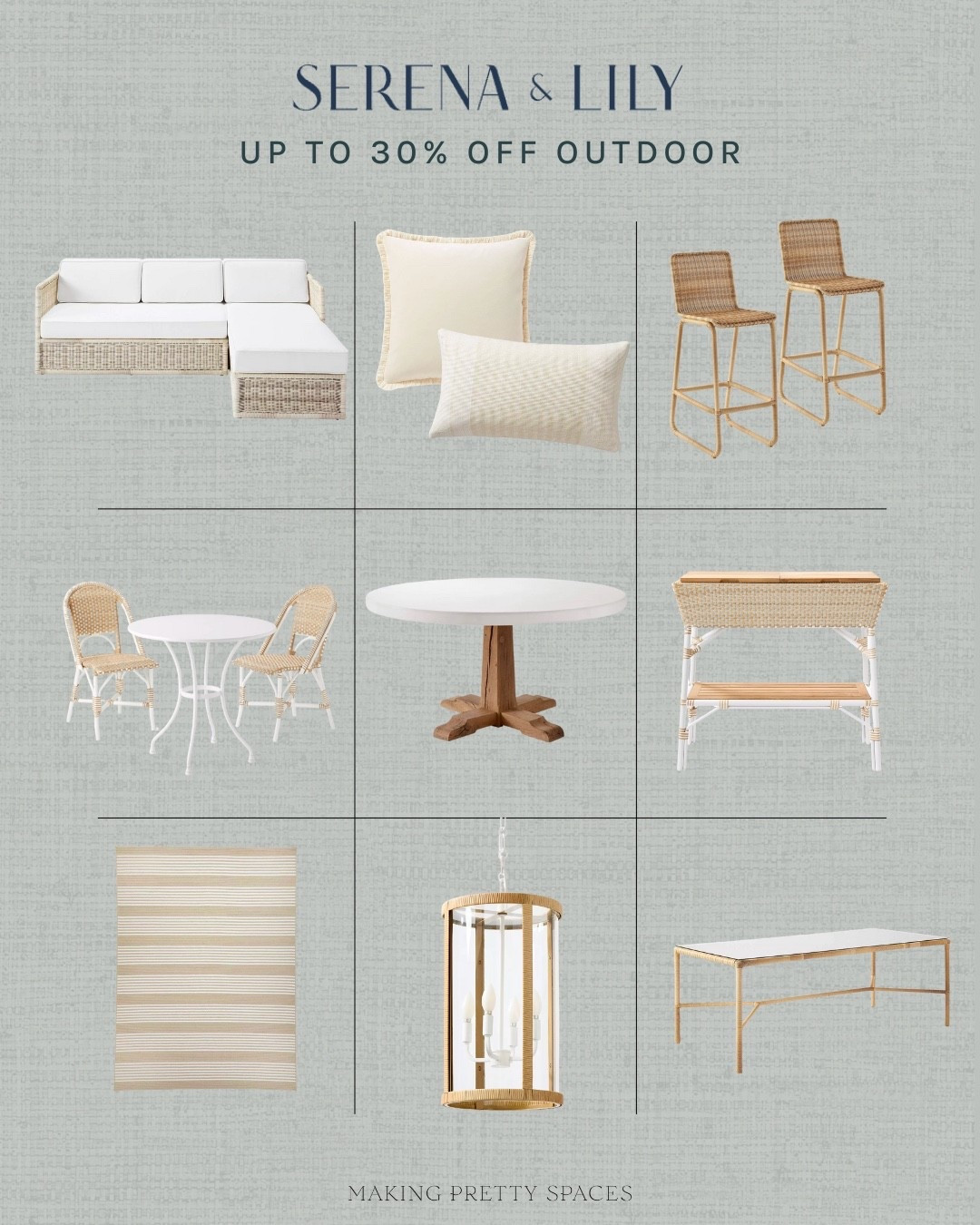 Serena & Lily outdoor sale! #Serena&Lily #dining , Serena and Lily , Serena and Lily outdoor furniture, 30% off outdoor furniture, patio furniture, and more. Outdoor dining, outdoor patio, patio, patio decor, patio chairs, patio set, rattan furniture, wicker furniture, outdoor lounge chairs, outdoor couch

#LTKSaleAlert #LTKStyleTip #LTKHome