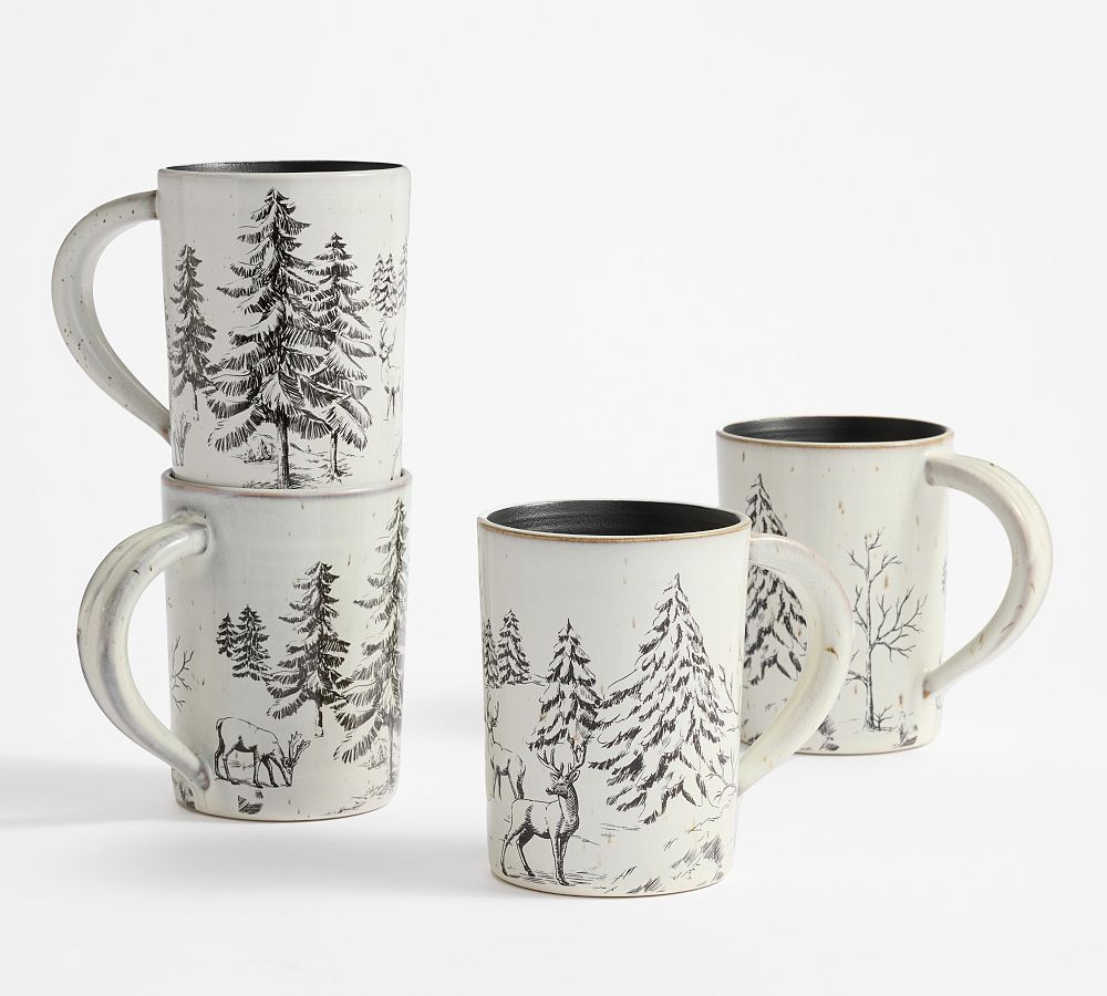 Rustic Forest Stoneware Mugs - Set of 4 | Pottery Barn (US)