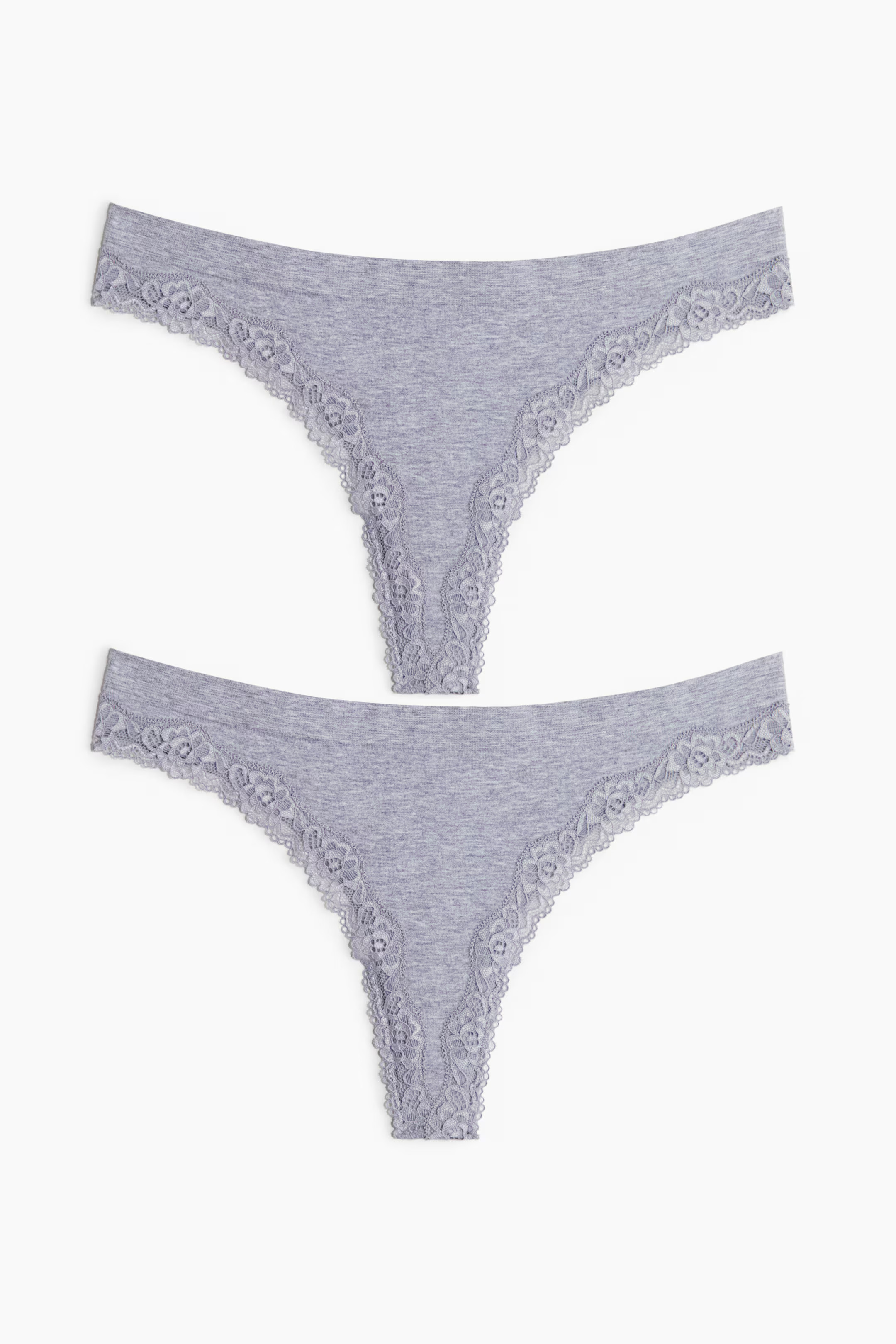 2-pack Seamless Lace-trimmed thong briefs | H&M (UK, MY, IN, SG, PH, TW, HK)
