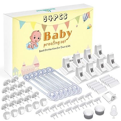 Baby Proofing Set, 54 Pcs Cabinet Locks Child Safety- 8 Magnetic Cabinet Locks+2 Keys, 6 Clear Co... | Amazon (US)