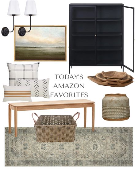 Amazon home decor I’m loving!  Magnolia area rug, affordable throw pillows, wood bench, artwork, wall sconces 

#LTKunder50 #LTKFind #LTKhome
