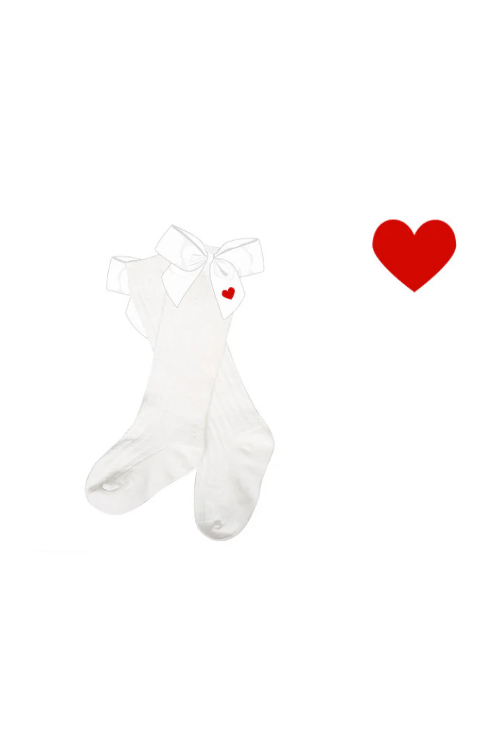 Embroidered Heart Bow Socks | The Smocked Flamingo