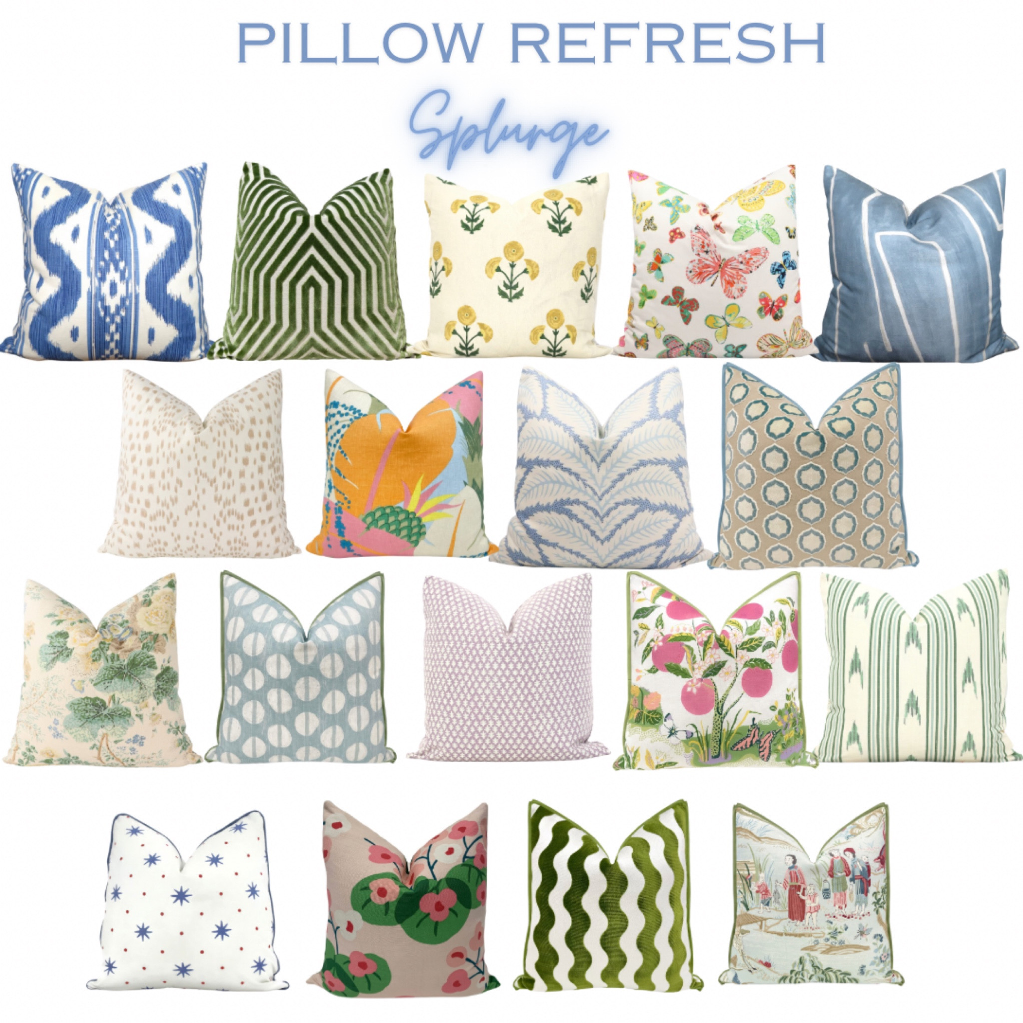 Designer Pillows. Schumacher. Quadrille fabrics. Lulie Wallace. Sister Parish. Splurge. Thibaut. Luxury pillow covers. Grandmillennial. Traditional decor. Blue and white. Chinoiserie  

#LTKhome