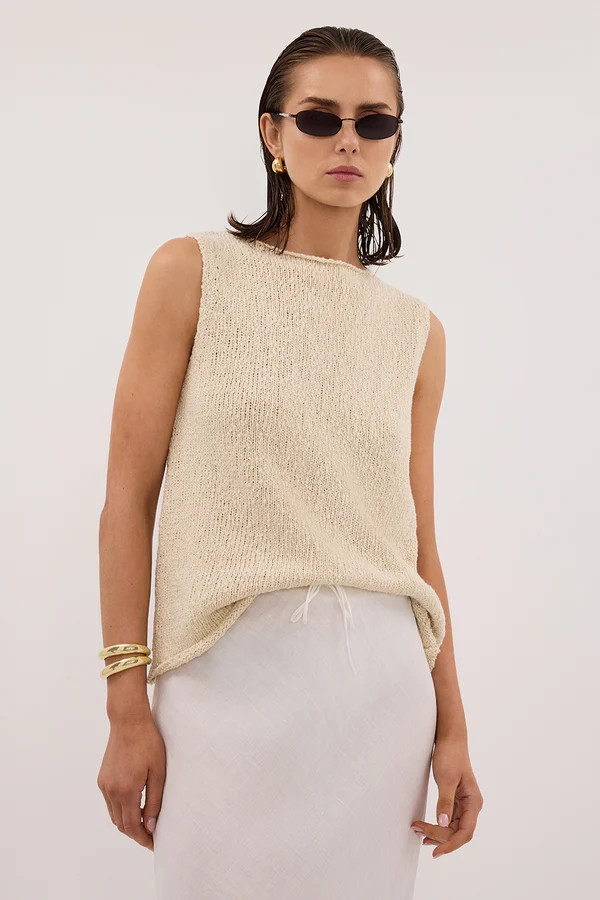 DINA NATURAL SLEEVELESS KNIT TOP | DISSH