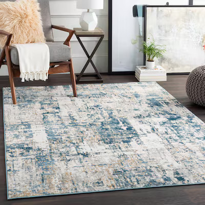 Origin 21 with STAINMASTER Quatro 8 x 10 (ft) Loomed Blue Rectangular Indoor Abstract Mid-Century... | Lowe's