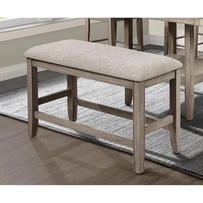 Contemporary Upholstered Bench In Beige Gray, With Footrest And Wooden Frame For Dining Tan/beige Gray Counter Height Linen Blend Upholstery Footrest, | Wayfair North America