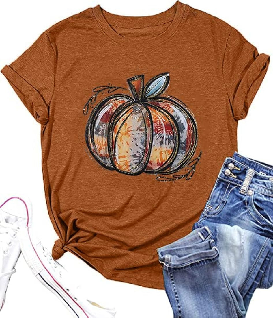Halloween Pumpkin Shirt Women Halloween Shirts Cute Pumpkin Graphic Tees Funny Fall Shirt Thanksg... | Amazon (US)