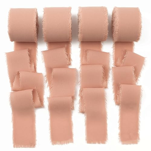 Mlurcu Dusty Peach Chiffon Ribbon 1.5 Inch x 40Yd Boho Frayed Ribbon Handmade Fringe Chiffon Silk Ribbon Peach Ribbon for Christmas Wedding Invitation Bridal Flower Bouquet Gift Wrapping DIY Crafts | Amazon (US)