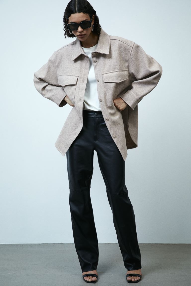 Oversized Shacket - Beige melange - Ladies | H&M US | H&M (US + CA)