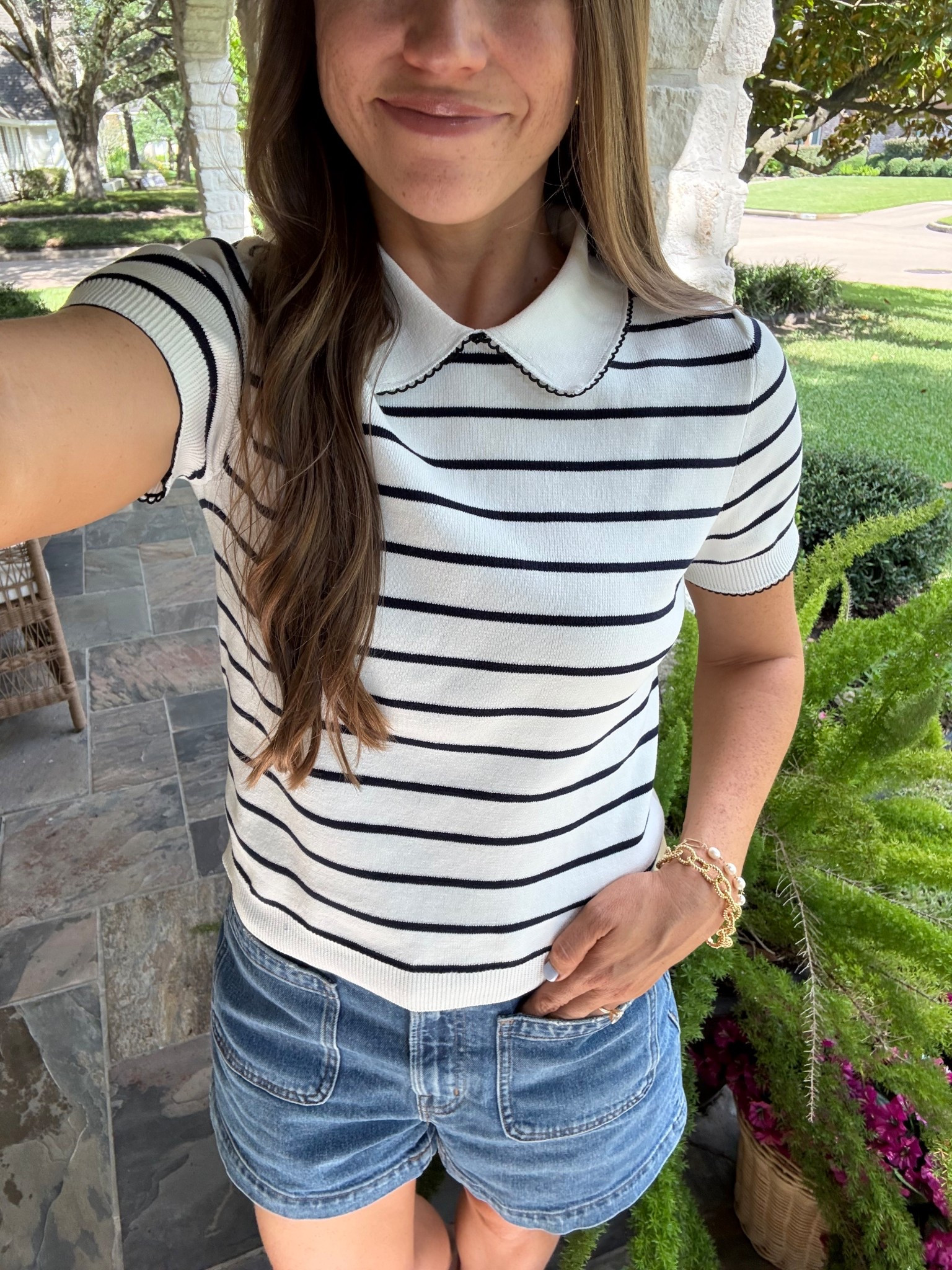 Cute Zara top! Also comes in navy. If between sizes I would size up