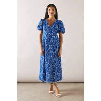 Womens Heavy Lace Puff Sleeve Midaxi Dress - Blue - 10 | boohoo (US & Canada)