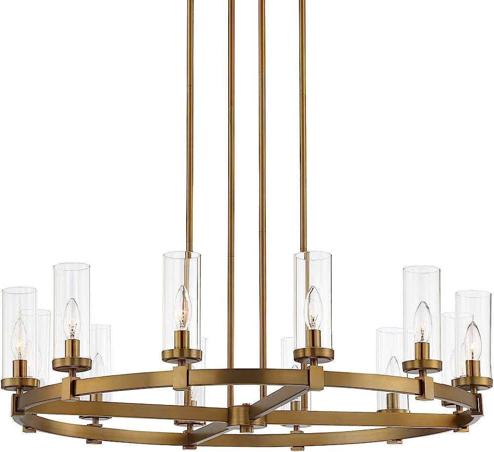 Stiffel Aron 36" Wide Brass 12-Light Wagon Wheel Chandelier | Amazon (US)