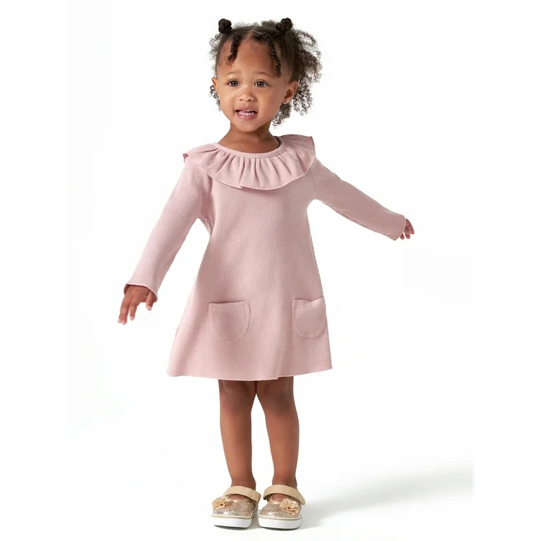 Modern Moments by Gerber Baby Girl Ribbed Long Sleeve Dress & Diaper Cover Outfit Set, 2 Piece, S... | Walmart (US)