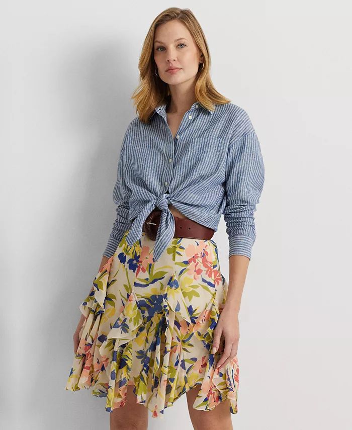 Lauren Ralph Lauren Women's Linen Striped Shirt - Macy's | Macy's