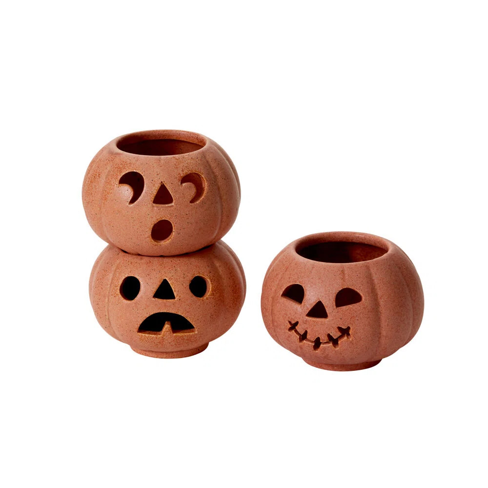 Grinning Pumpkin Votive Set of 3 - 3.25"x 7" | Wayfair North America