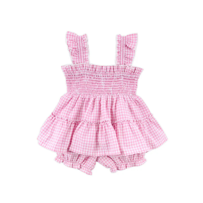 Light Pink Gingham Tiered Ruffle Bloomer Set | Classic Whimsy