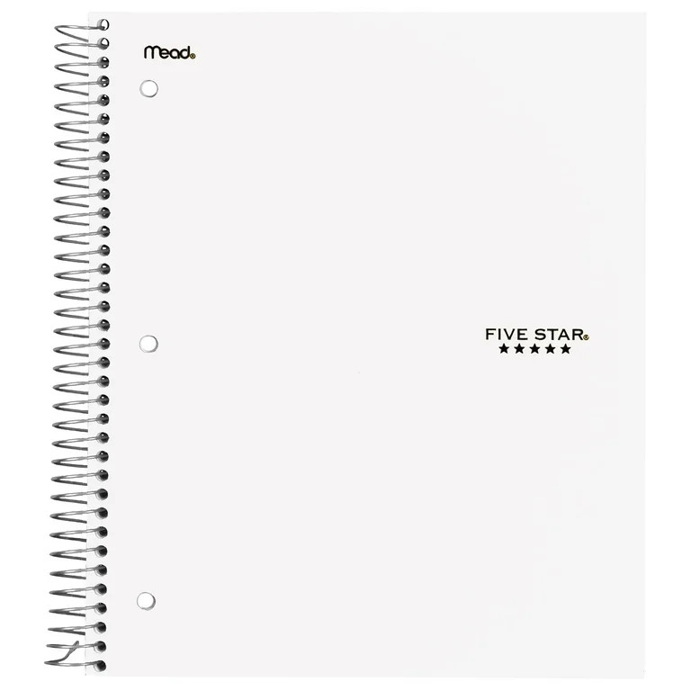 Five Star Spiral Notebook + Study App, 3 Subject, College Ruled, 8.5" x 11", White | Walmart (US)