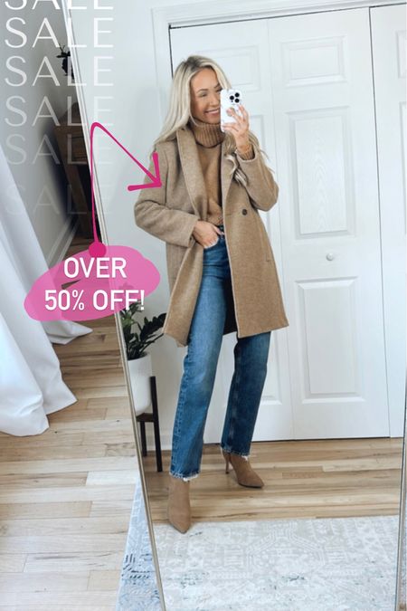 J.Crew camel coat over 50% OFF today!🙌🏼

Casual winter outfit, Agolde straight leg jeans, camel ankle boots, minimal style

*coat and boots gifted 

#LTKCyberweek