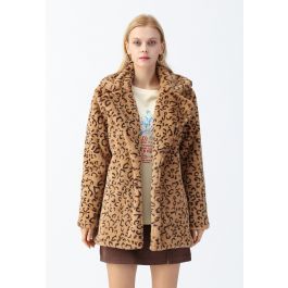 Collared Leopard Faux Fur Coat in Tan | Chicwish