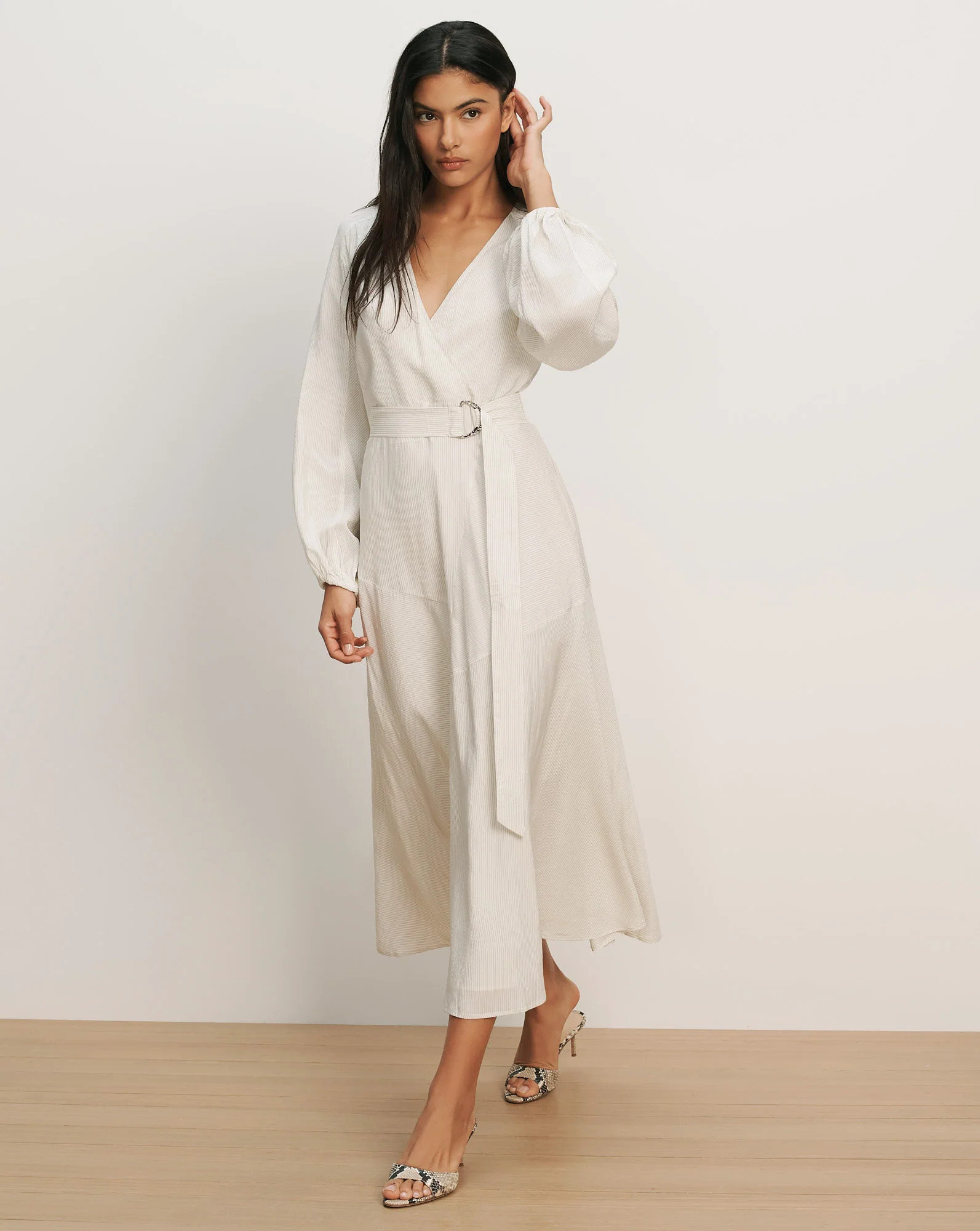 Seneca Bishop-Sleeve Midi Dress in Dove White | Veronica Beard | Veronica Beard