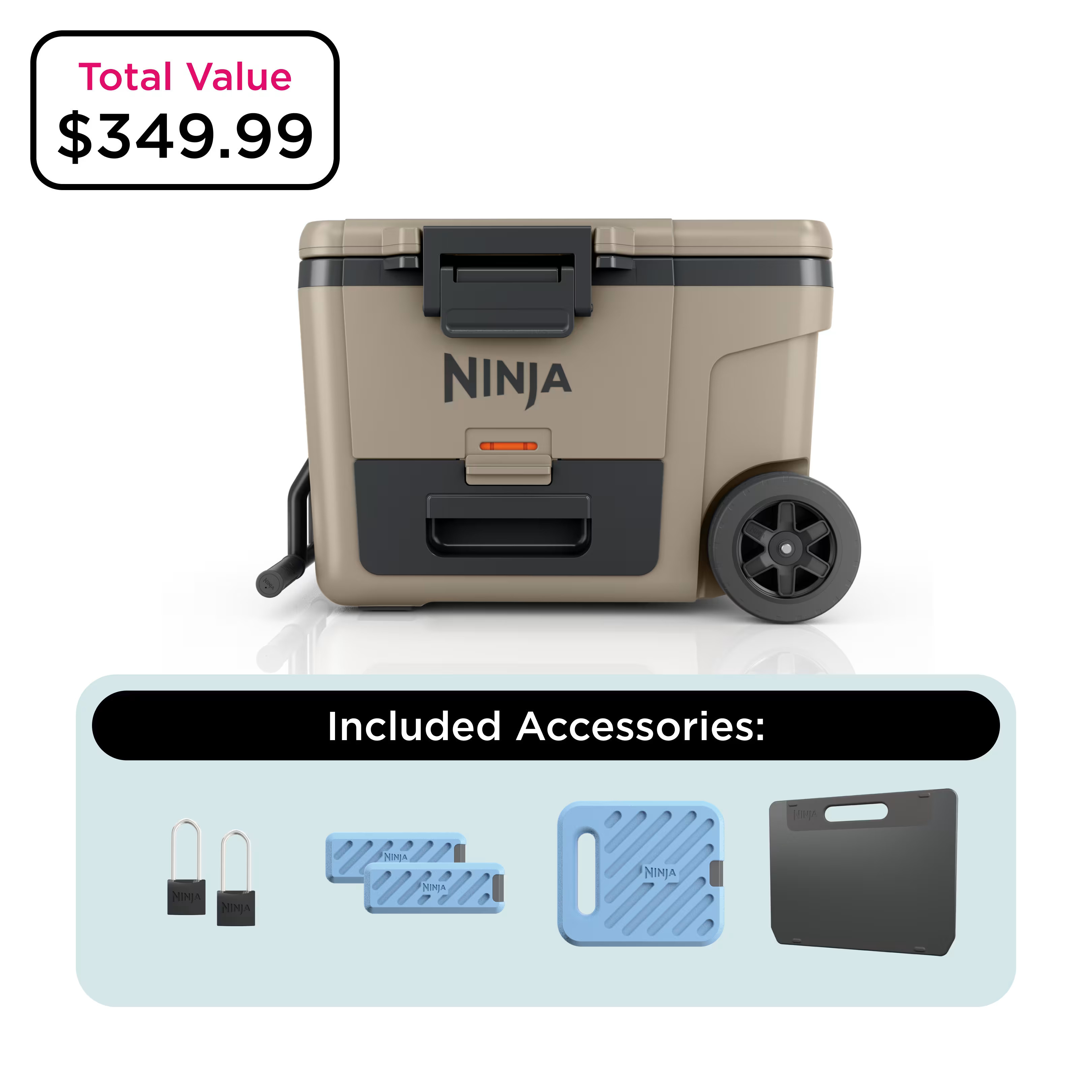 Ninja FrostVault™ 45qt Wheeled Cooler with Dry Zone Mega Bundle (Birch Beige) | FB245CSMB | Ninja Kitchen