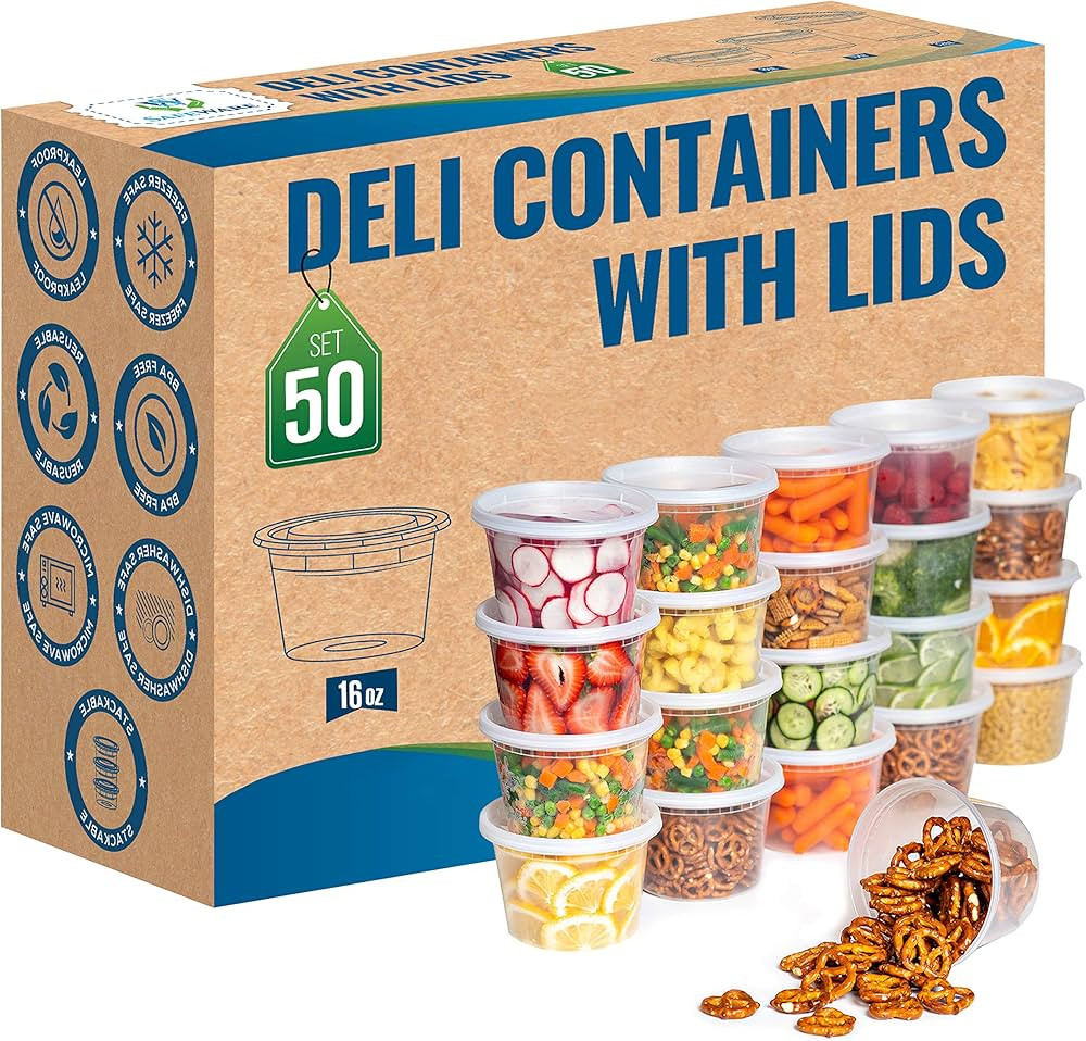 Deli Plastic Food Containers with Airtight Lids [50 Sets], Leakproof Slime Small Combo Pack [Reus... | Amazon (US)
