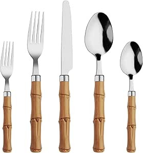 Bamboo Silverware set, Hoften Bamboo Utensils Set for 4, 20 Piece Bamboo Flatware Set, Great for ... | Amazon (US)