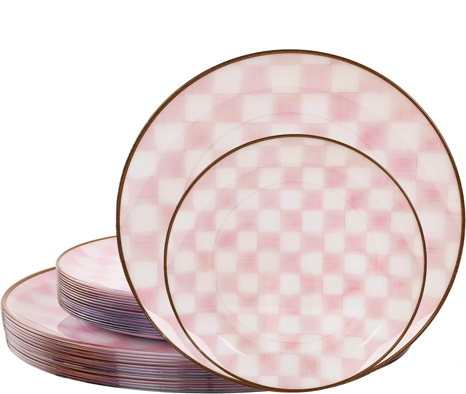 U-QE 20PCS Pink Plastic Plates for Party - Retro Checkered Plates | Amazon (US)