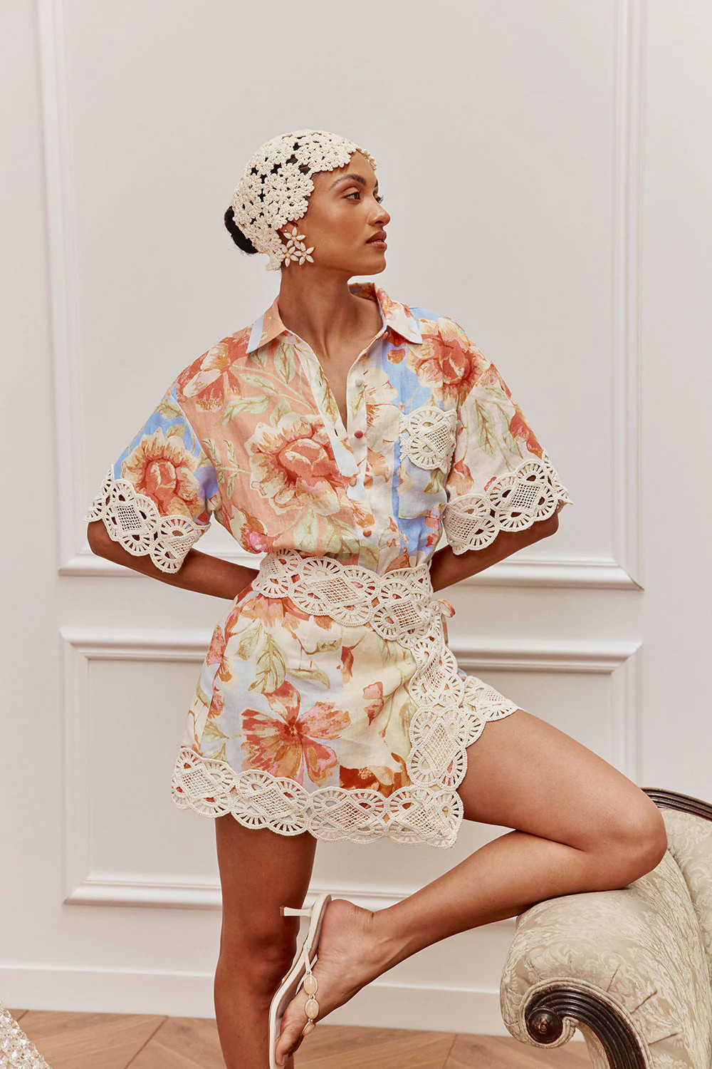 Peach Verano Button Top Flores Shirt | Sabo Skirt US