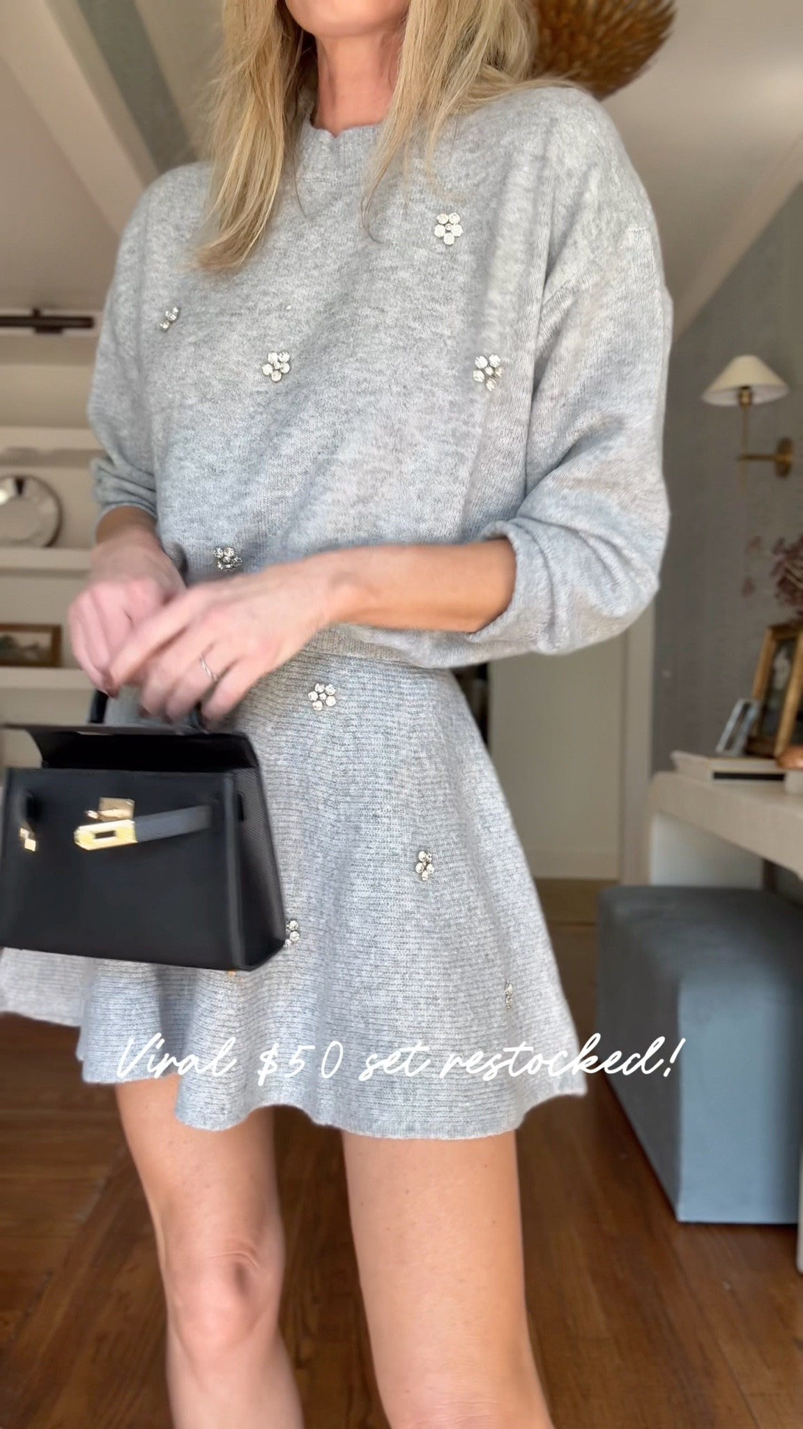 Add to cart immediately! The perfect holiday look for around $50! Sold out so fast but restocked and ready to shop. 

Size XS skirt size S sweater! 