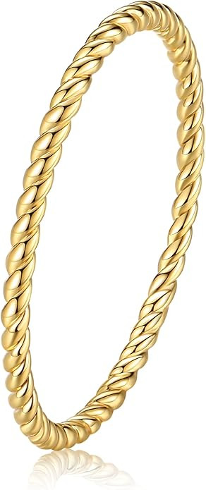 Me&Hz Gold Stackable Rings Thin Band Rings Dainty Gold Rings for Women Trendy Beaded Twist Hammer... | Amazon (US)
