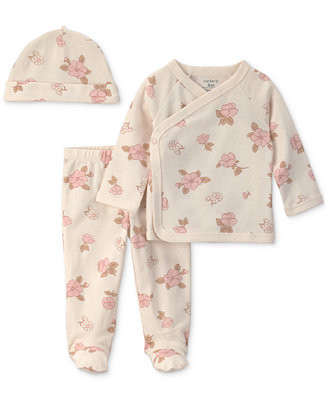 Baby Girls' Floral-Print Top, Pants and Hat, 3-Piece Set | Macy's