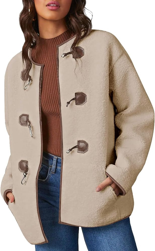 Dokotoo Womens Long Sleeve Jackets Fashion Faux Shearling Oversized Color Block Button Sherpa Jac... | Amazon (US)