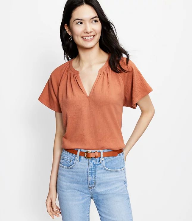 Crinkle Split Neck Top | LOFT | LOFT