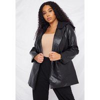 Plus Size Black Faux Leather Hooded Blazer | Missguided (US & CA)