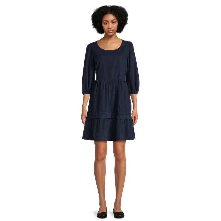 Time and Tru Women's Corduroy Dress with 3/4-Length Sleeves, Sizes XS-XXXL | Walmart (US)
