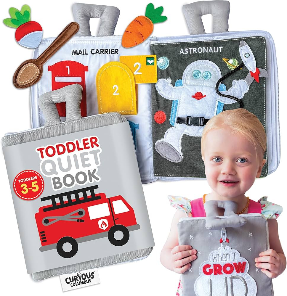 Curious Columbus Quiet Book Fabric Busy Book for Toddlers 3-5 - Airplane Toddler Travel Toys for ... | Amazon (US)