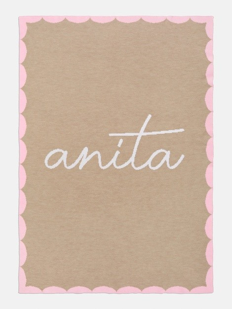 Subtly Scalloped Blanket - Tan / Pink | BaubleBar (US)