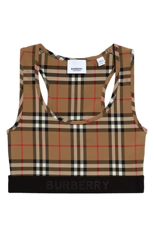 burberry Dalby Check Sports Bra in Archive Beige Ip Chk at Nordstrom, Size X-Small | Nordstrom