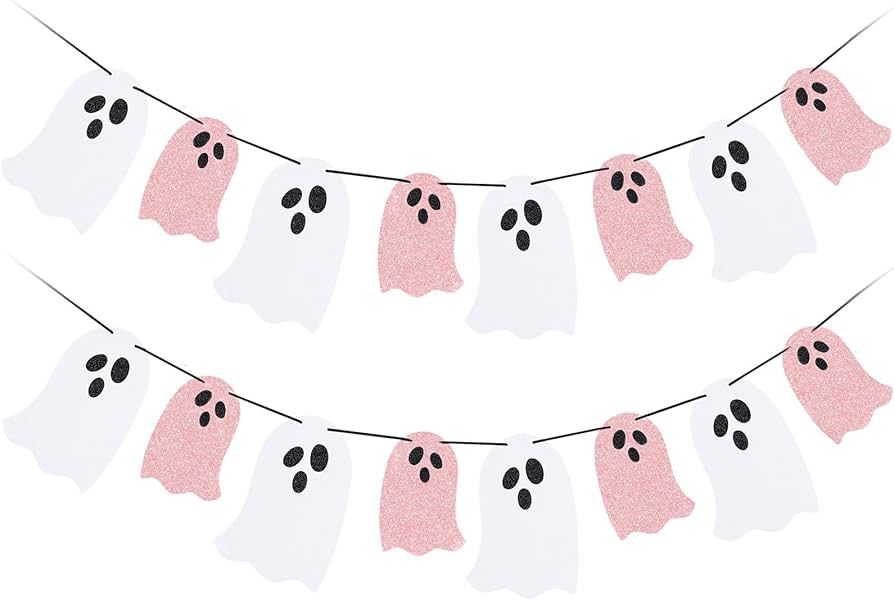 Pink and White Halloween Ghost Garland Ghost Banner Halloween, Halloween Party Banner Pink Ghost ... | Amazon (US)