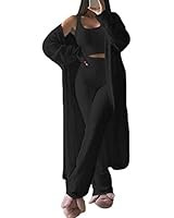 Fixmatti Women's Fuzzy 3 Piece Sweatsuit Open Front Cardigan Crop Tank Tops Wide Legs Pants Loung... | Amazon (US)