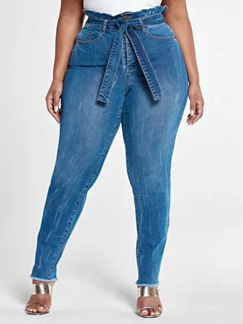 High Rise Straight Leg Jeans with Paperbag Waist - Fashion To Figure | Fashion to Figure