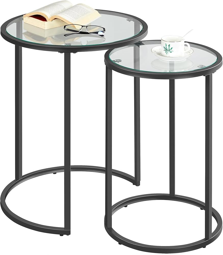 Yaheetech Round Nesting End Table Set of 2,Stacking Side Tables,Coffee Tables Set w/Metal Frame &... | Amazon (US)