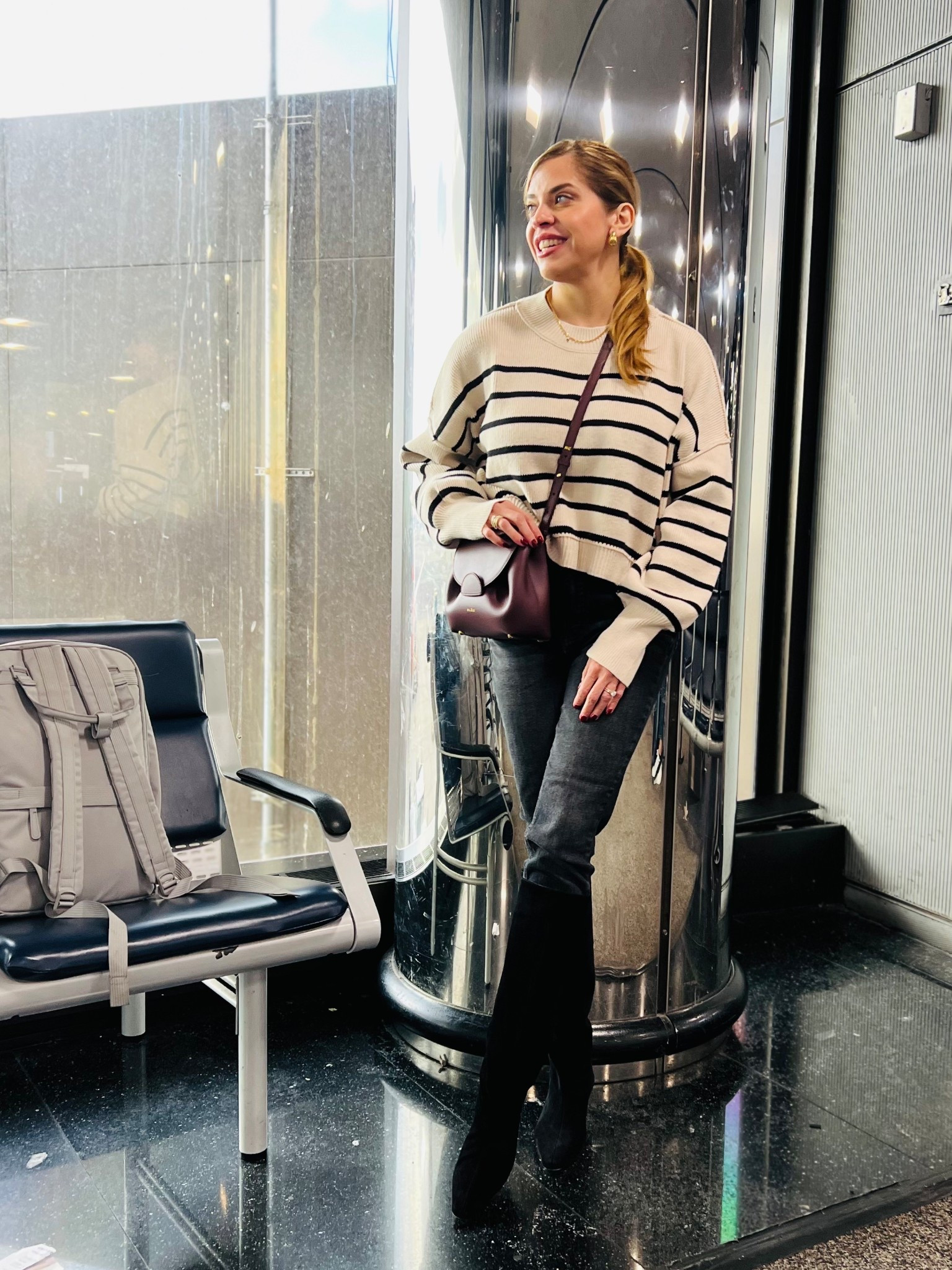 Effortless airport style - Cozy layers, a classic stripe, and boots made for moving—because travel days should feel just as chic as they are comfortable. Proof that an airport outfit can still feel put-together, polished, and ready for wherever the journey takes you.

#AirportStyle #TravelOutfit #ChicOnTheGo #EffortlessStyle #TravelDayLook #ComfortMeetsStyle #JetSetStyle #EverydayFashion #OnTheMove


#LTKootd #LTKdayinmylife #LTKPetite