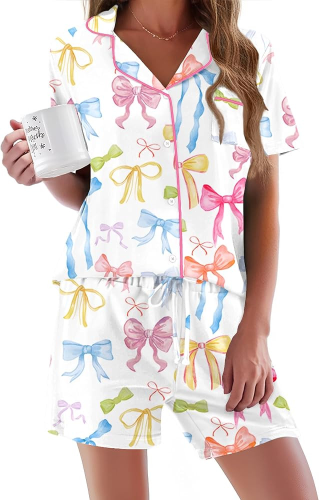 Ekouaer - Conjunto de pijamas de manga corta para mujer, con botones, suave, 2 piezas, conjuntos ... | Amazon (US)