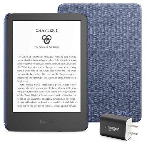 Kindle Essentials Bundle including Kindle (2024 release) - Black, Fabric Cover - Denim, and Power Adapter | Amazon (US)
