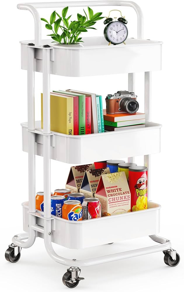 Pipishell 3 Tier Mesh Utility Cart, Rolling Metal Organization Cart with Handle and Lockable Whee... | Amazon (US)