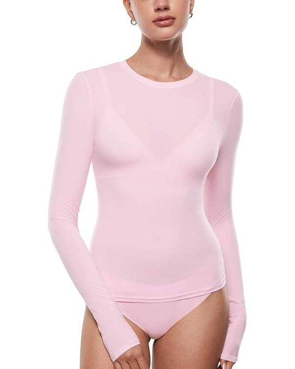 INLYRIC Women's Long Sleeve T-Shirts Crew Neck Basic Fitted Slim Crop Tops Going Out Trendy Tops ... | Amazon (US)