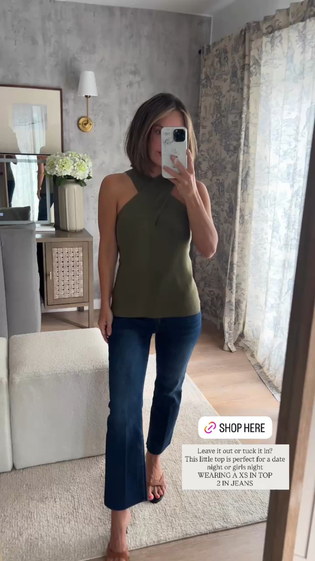 Top in a xs 
Jeans in 2 
Shoes size down 1/2 a size 

Amazon fashion | ankle crop jeans | date night | 

#LTKStyleTip #LTKFindsUnder50 #LTKPetite