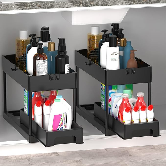 SKDKYCCO Under Sink Organizers and Storage, 2 Pack for Bathroom 8 Hooks Bath Collection Baskets, ... | Amazon (US)